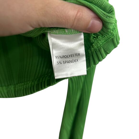 Dopamine Chic Green Ribbed Top Long‎ Sleeve Wavy Texture Y2K Revival Size L - Picture 5 of 6